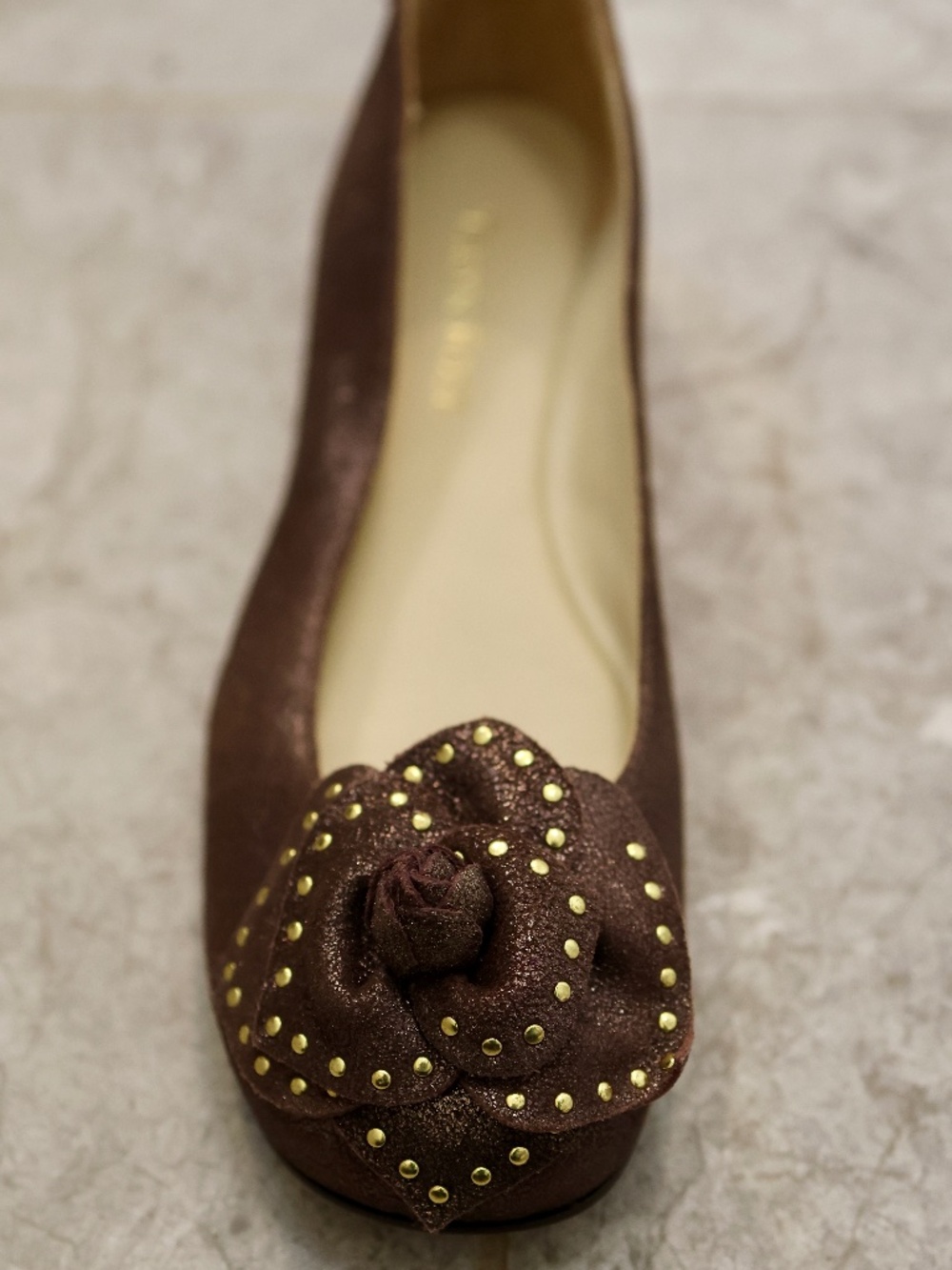 Taryn Rose Babylon 7M chocolate metallic leather flats